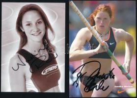 5 db nemzetközi hírű atléta Nadine Rohr, Iris Biba-Pöschl, Sabina Mulrain, Nathan Deakes, Annika Becker aláírásai / autograph signatures of athletes