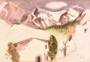 Áron Nagy Lajos (1913-1987): Hegyvidéki táj. Akvarell, papír, jelzett. Kartonra kasírozva. Üvegezett fa keretben. 32x43 cm
