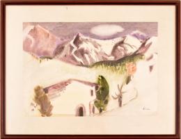 Áron Nagy Lajos (1913-1987): Hegyvidéki táj. Akvarell, papír, jelzett. Kartonra kasírozva. Üvegezett...