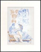 Reich Károly (1922-1988): Erotikus illusztráció, nyomat paszpartuban, utólagos jelzéssel 23x15 cm