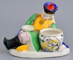 Kínai porcelán figura, kézzel festett, jelzett, mázhibákkal, m: 12,5, h. 17 cm