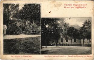 1911 Nagykomlós, Comlosu Mare; San Marco hercegnő kastélya, park / castle, park (kopott sarok / worn corner)