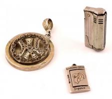 3 db fémtárgy tétel: öngyújtó és két nagyobb méretű függő