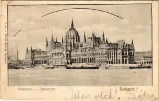 1902 Budapest V. Országház, Parlament, uszályok. Divald Károly 7. sz. (ázott sarok / wet corner)