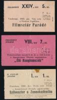 cca 1940-1950 Zenei belépőjegyek, Filmsztár Parádé, Szilveszter a Zeneakadémián, Élő Hanglemezek, 3 db