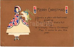 1920 Merry Christmas. Christmas greeting art postcard with lady (EK)