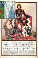 Wir fürchten nur Gott! C.M. Ziehrer. Offizielle Karte für Rotes Kreuz, Kriegsfürsorgeamt Kriegshilfsbüro Nr. 135. / WWI Austro-Hungarian K.u.K. military art postcard, Viribus Unitis propaganda, coat of arms s: Scheyrer (EK)