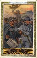 Prinz Eugen der edle Ritter / WWI Austro-Hungarian K.u.K. military art postcard, soldiers marching. Deutscher Schulverein Karte Nr. 641. (fa)