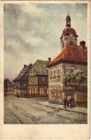 1942 Sluknov, Schluckenau; Henkegasse / street view, art postcard (fl)