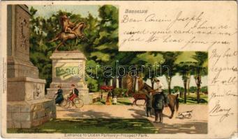 New York, Brooklyn, Entrance to Ocean Parkway, Prospect Park, bicycle, horse. Raphael Tuck & Sons View Postcard No. 5059. litho (EK)