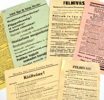 1956 Forradalmi röplapok, kisplakátok 6 db ritkán látott, nagyrészt Mátészalka és környékéről