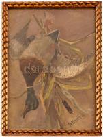 Jelinek K jelzéssel: Vadkacsa. Vegyes technika, papír. Díszes üvegezett keretben. 34,5x21 cm