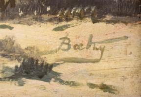 Baky Albert (1868-1944): Nyulak a havas tájban. Olaj, karton, jelzett. Karton kissé hullámos. Fa ker...