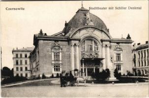 Chernivtsi, Czernowitz, Cernauti, Csernyivci; Stadttheater mit Schiller Denkmal / theatre, statue