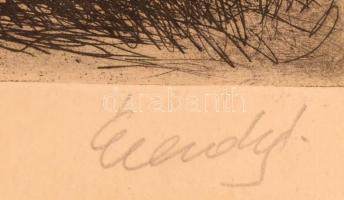 Élesdy István (1912-1987): Folyópart. Rézkarc, papír, jelzett, paszpartuban. Üvegezett, sérült keret...