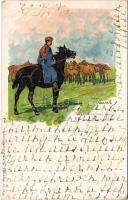 1901 Magyar kir. állami ménes / Hungarian folklore, herd. Walter Haertel No. 296. litho (EK)