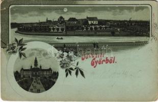 1898 (Vorläufer) Győr, Radó tér, Újváros, városháza, zsinagóga. Polgár Bertalan Art Nouveau, floral, litho (r)