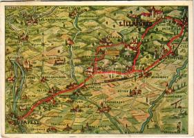 Lillafüred-Budapest, Északkelet Magyarország térképe / map of northeastern Hungary s: M. Coreth + 1938 Kassa visszatért So. Stpl