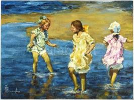 Olvashatatlan jelzéssel: Lányok vízi tánca. Olaj, kasírozott vászon, 30×40 cm