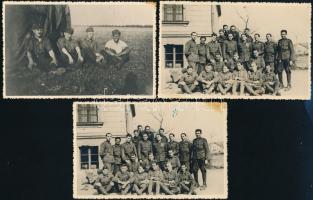 1939-43 Katona portrék és csoportképek, 6 db a hátoldalán feliratozott fotó és fotólap, részben kopásnyomokkal, 8,5x13,5 cm