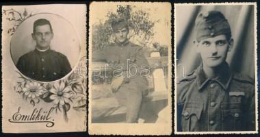 1939-43 Katona portrék és csoportképek, 6 db a hátoldalán feliratozott fotó és fotólap, részben kopá...