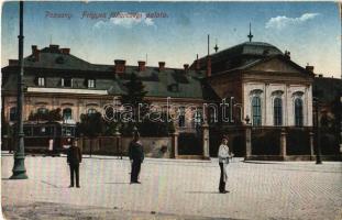 1915 Pozsony, Pressburg, Bratislava; Frigyes főhercegi palota, villamos Törley pezsgő reklámmal / Royal palace, tram with champagne advertisement (EB)