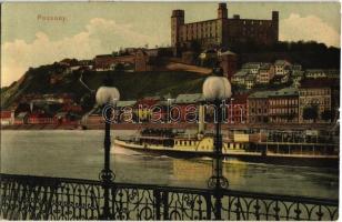 1907 Pozsony, Pressburg, Bratislava; vár, gőzhajó / castle, steamship (b)
