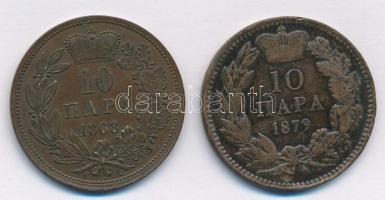 Szerbia 1868. 10p Cu "III. Mihály" + 1879. 10p Cu "IV. Mihály" T:2-3
Serbia 186...