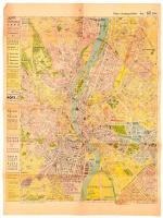 cca 1942 Stoits György, Merre menjek? Budapest közlekedési térképe, a hátoldalán utcanévjegyzékkel, a szélein korabeli reklámokkal, hajtásnyomokkal, 66x50 cm
