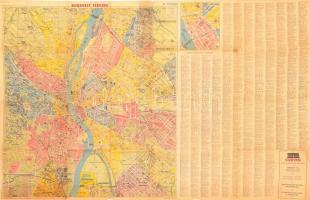 cca 1939 Budapest térkép, Bp., Közlekedési Nyomda Kft., utcanévjegyzékkel, III. kiadás, hajtásnyomokkal, a hajtások mentén szakadásokkal, 59x53 cm