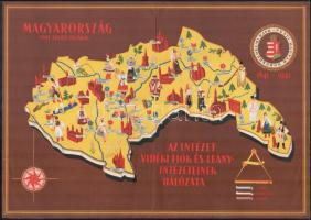 1941 A Pesti Magyar Kereskedelmi Bank fiók és leányintézeteinek dekoratív rajzos térképe a visszafoglalt területekkel, hajtott, 29×41 cm