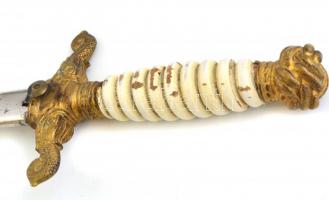 Magyar királyi folyamőr tiszti dísztőr, maratott díszítésű acél pengével, sárgaréz hüvellyel, kopáso...