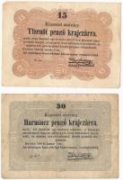 1849. 15kr + 30kr Kossuth bankó T:III  Adamo G102,G103