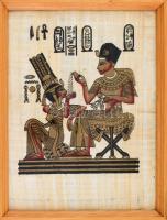 Egyiptomi kézzel festett papirusz üvegezett keretben. 29x39 cm