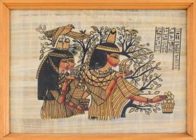 Egyiptomi kézzel festett papirusz üvegezett keretben. 29x39 cm