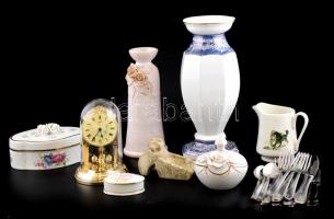 Vegyes kerámia, porcelán és bolhapiac tétel: jelzett porcelánok, nagy váza, evőeszköz készlet