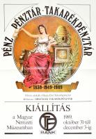 1989 150 éves a Hazai Első Takarékpénztár, 40 éves az OTP - dekoratív kiállítási plakát, hajtva, jó állapotban, 69×49 cm