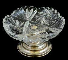 Ezüst (Ag) talpas ólomkristály kínáló. Jelzett, hibátlan. d: 16 cm, m: 9 cm