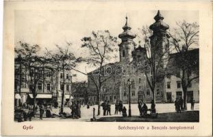 1912 Győr, Széchenyi tér, Bencés templom, piaci árusok. Hermann Izidor kiadása