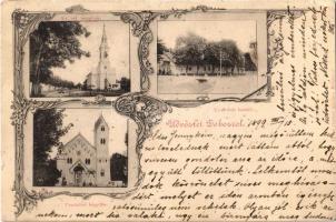 1899 Doboz, Református templom, uradalmi kastély és kápolna. Véver Oszkár kiadása. Art Nouveau, floral (EK)
