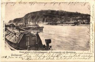 1912 Budapest XI. Dunai részlet a Gellért-heggyel, gőzhajó, Ilonka hajó. Ganz Antal 51. (EK)