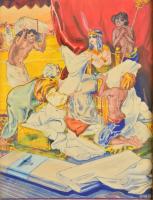 Balla jelzéssel: Egyiptomi jelenet. Akvarell, papír. Régi üvegezett keretben. 23×16,5 cm