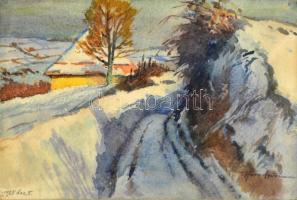 Horn Antal (1882 - ?): Napfényes havas táj. Akvarell, papír, jelzett. Régi szecessziós, kissé sérült...