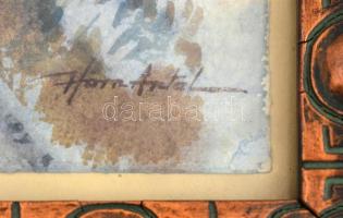 Horn Antal (1882 - ?): Napfényes havas táj. Akvarell, papír, jelzett. Régi szecessziós, kissé sérült...