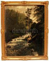 Női akt és tájkép régi festmény olaj, vászon, díszes keretben 40x50cm