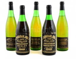 1974-1984 5 palack muzeális bor. Hosszúhegyi Rajnai Rizling, Sauvignon Blanc, Olaszrizling és más bontatlan palack fehérbor