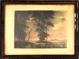 Paulovits Pál (1892-1975): Keresztútnál. Színezett rézkarc, papír, jelzett. Lap széle foltos. Régi, ...