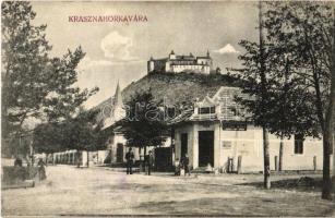 1917 Krasznahorkaváralja, Krásnohorské Podhradie; utca, vár, Ötvös Béla üzlete és saját kiadása / street, castle, shop