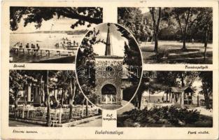 1940 Balatonaliga, Aliga (Balatonvilágos); strand, tenisz pályák, parti részlet, református templom, éttermi terasz (Rb)