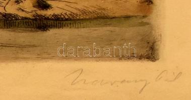 Udvary Pál (1900-1987):  Ekhós szekér. Színezett rézkarc, papír. Lap széle sérült, foltos. 30x23 cm